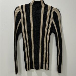 BKE Gray and Cream Striped Turtleneck Sweater